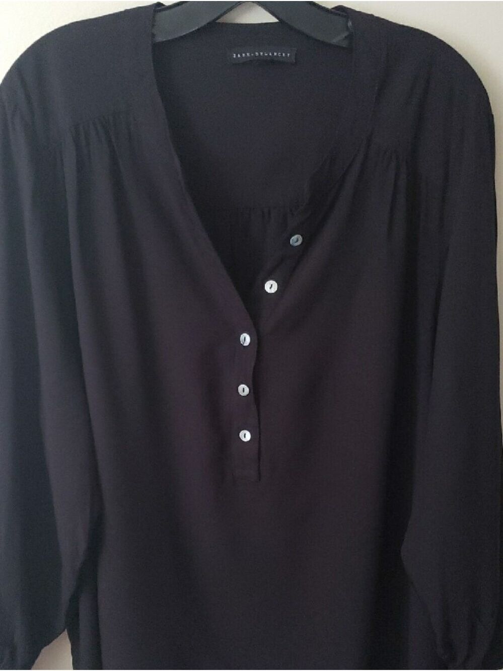 Jane and Delancey Black Long-Sleeve Henley Blouse - Picture 2 of 8